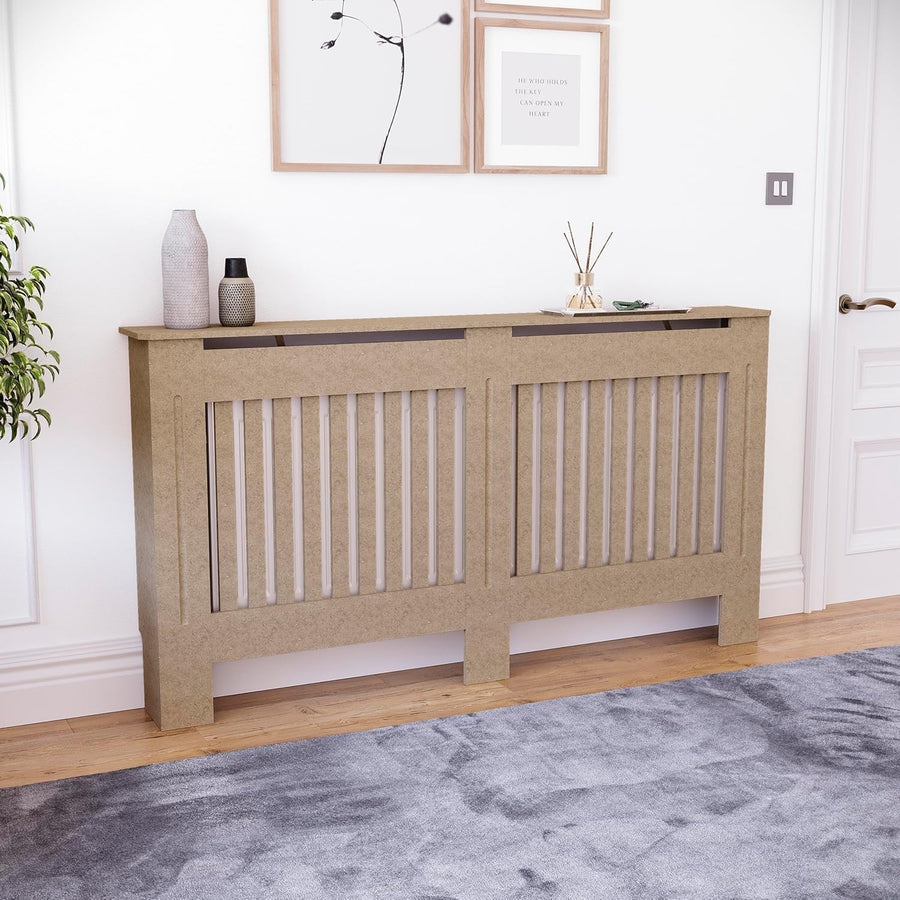 Large Unfinished Radiator Cover Cabinet | Modern MDF Slatted Heating Unit