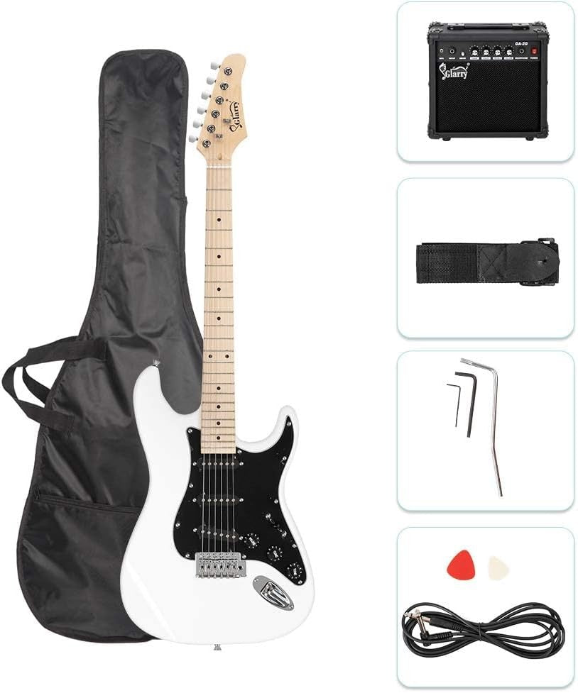 Full Size Electric Guitar Starter Kit White 20W Amp w/ Bag & Cable