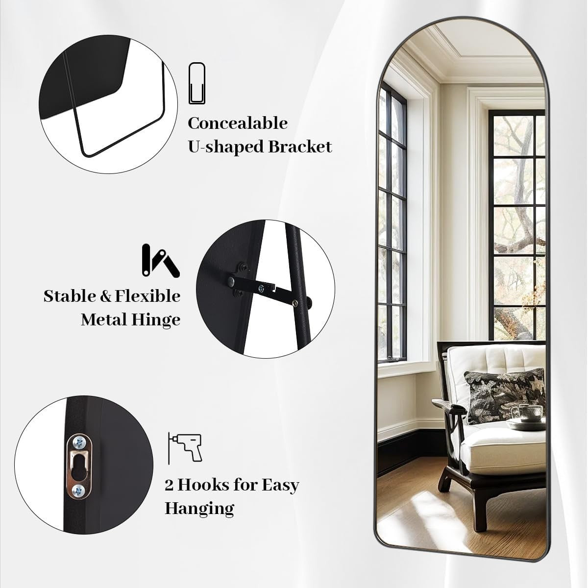 Full Length Arch Mirror 163x53cm Wall Leaning Standing Dressing Room