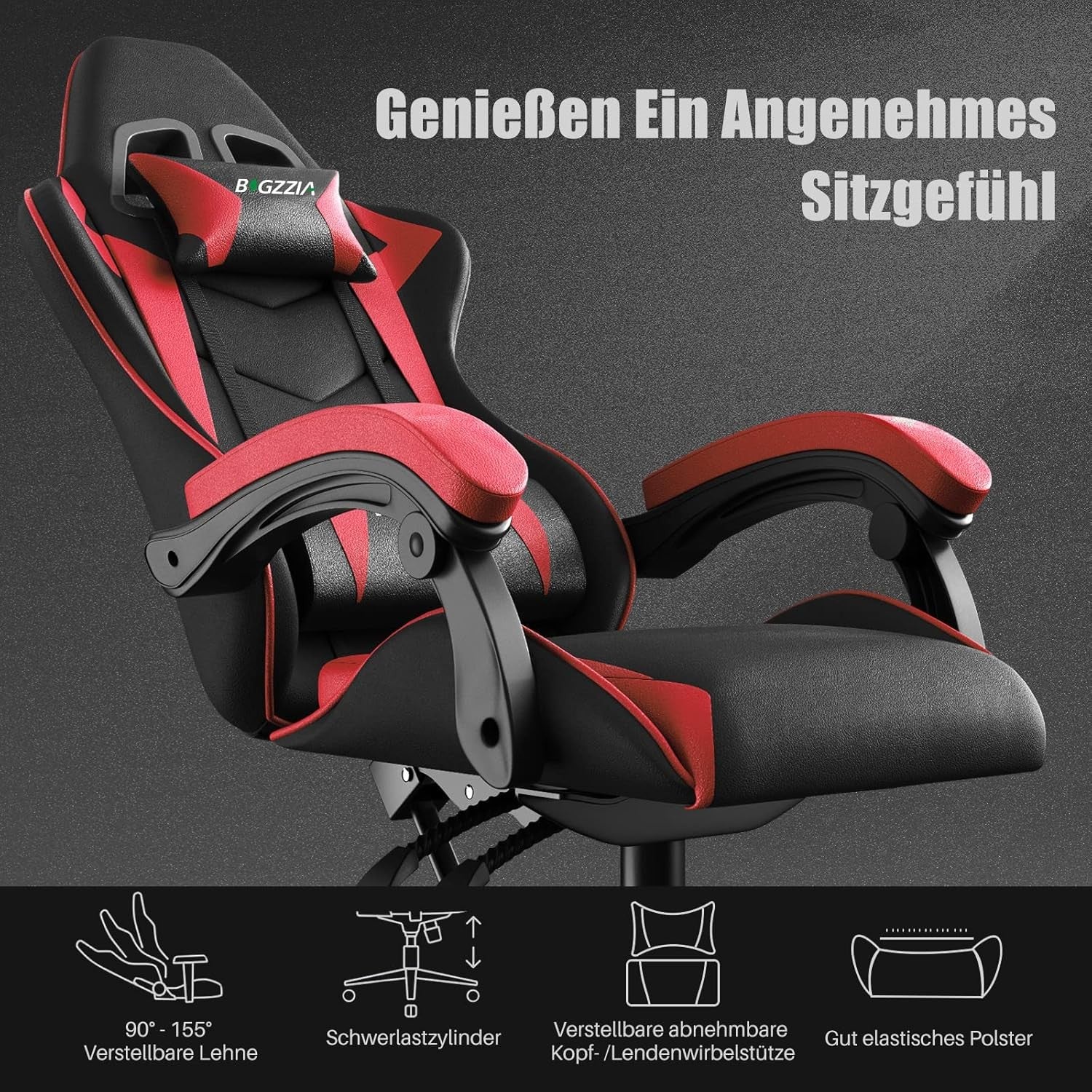 Ergonomic Gaming Chair Swivel Office Chair w/ Lumbar & Headrest Red