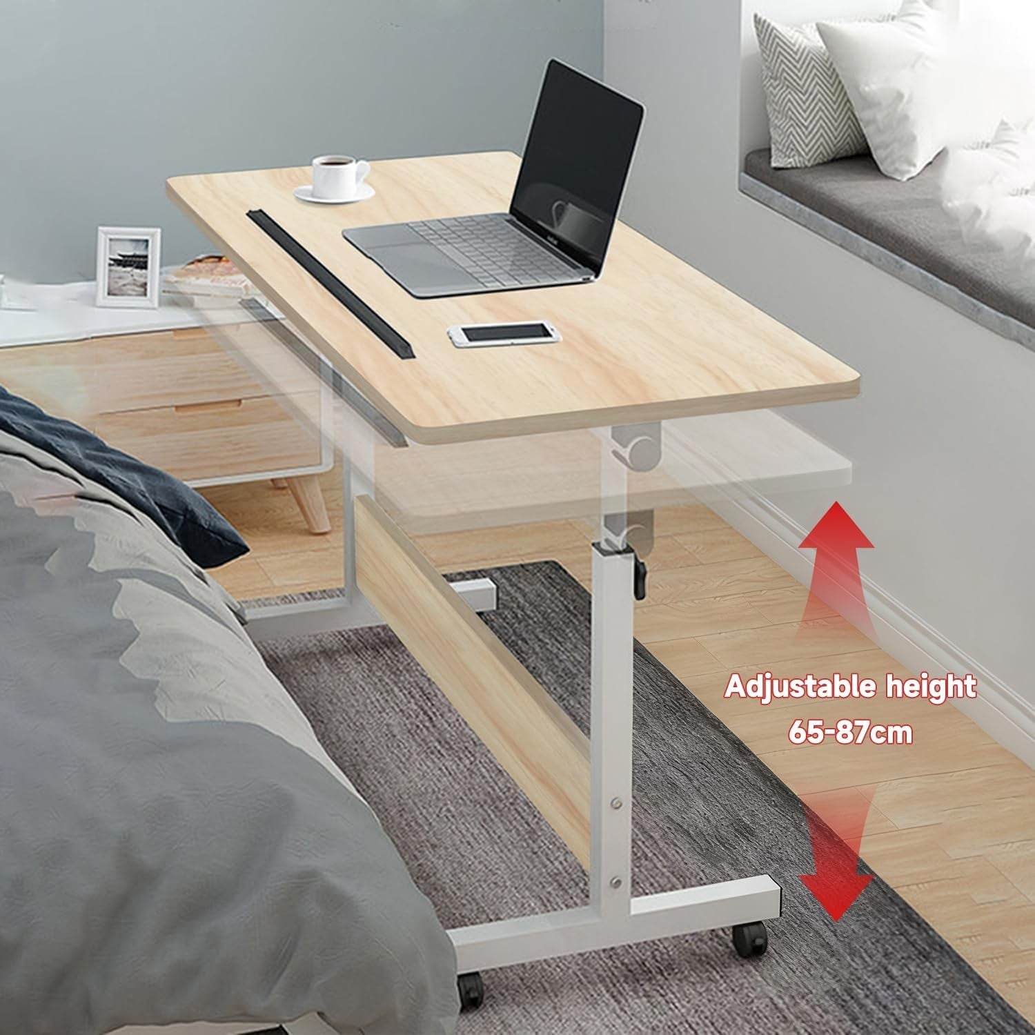 Height Adjustable Standing Desk on Wheels Laptop Table Small Office 80x40cm