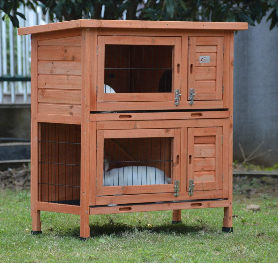 Double Decker Rabbit Hutch Outdoor Wooden Guinea Pig Cage on Legs
