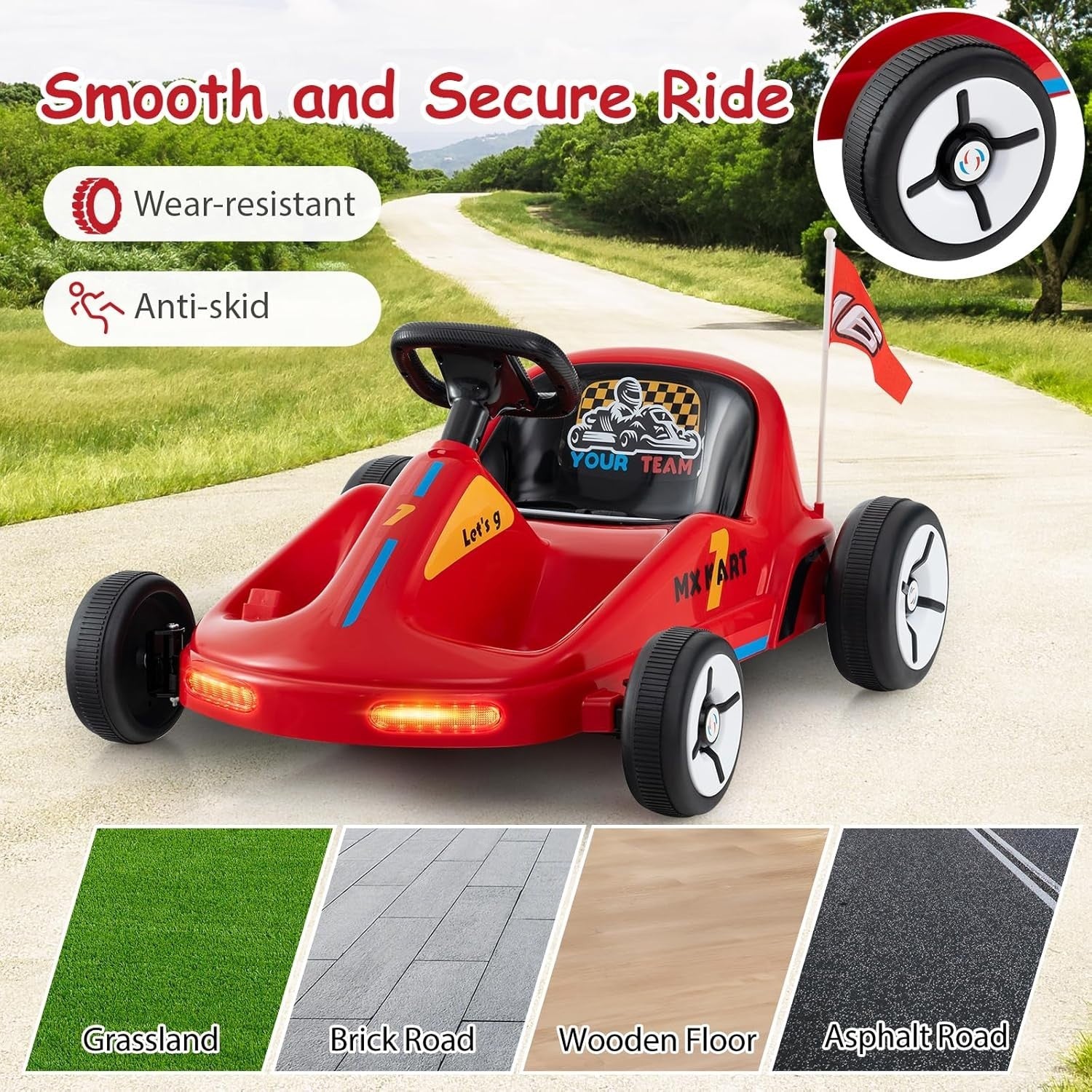 Kids Electric Go Kart 12V Ride On Car Remote Control LED Music Red