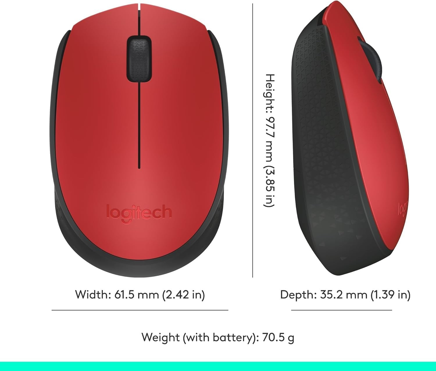 Wireless Mouse 2.4GHz USB Optical Laptop PC 12 Month Battery Red