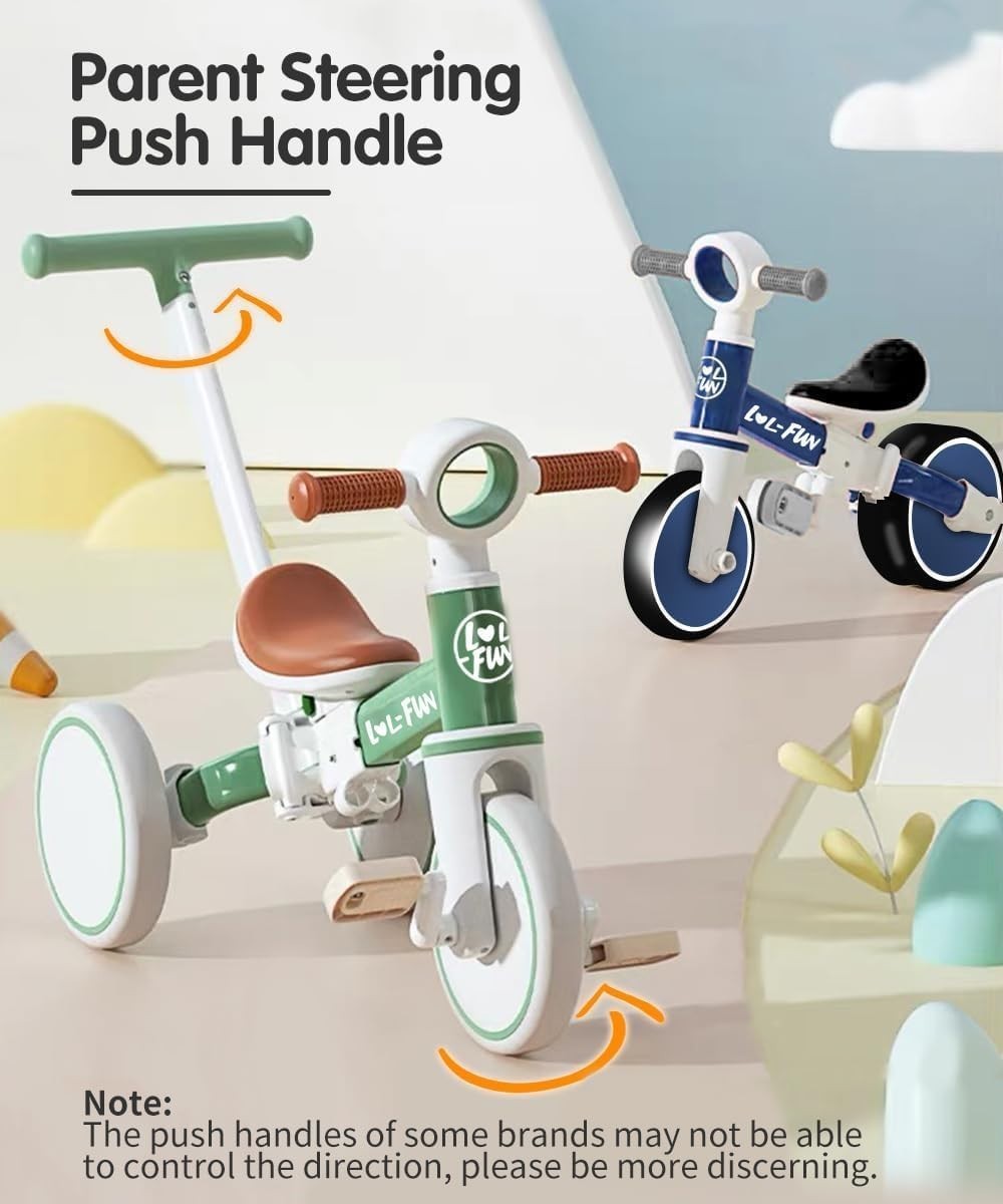 5 in 1 Toddler Tricycle Balance Bike Push Handle Removable Pedals 10M+