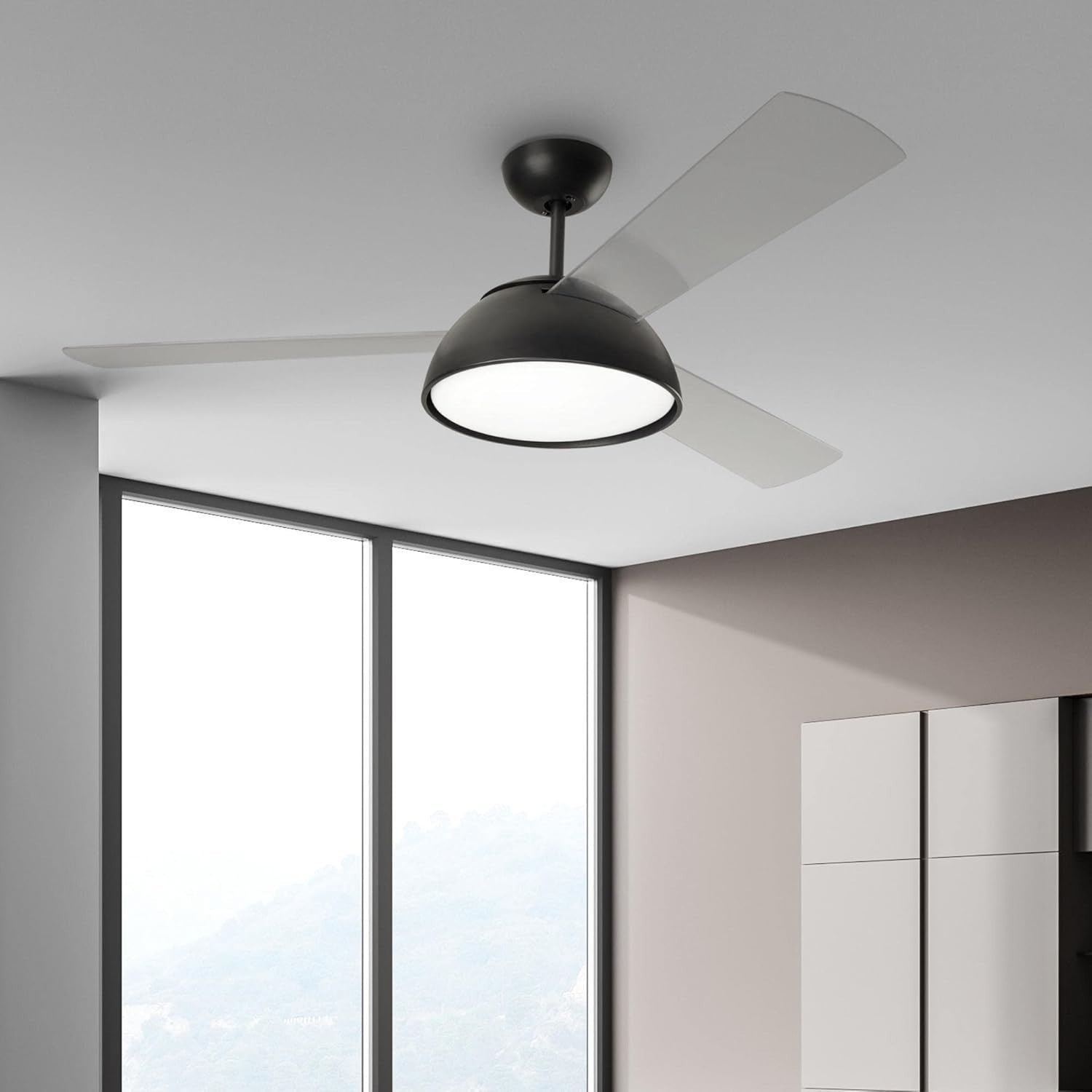 FORLIGHT Gregal LED Ceiling Fan, Black, 3 Blades, 5-Speed, Remote, Timer