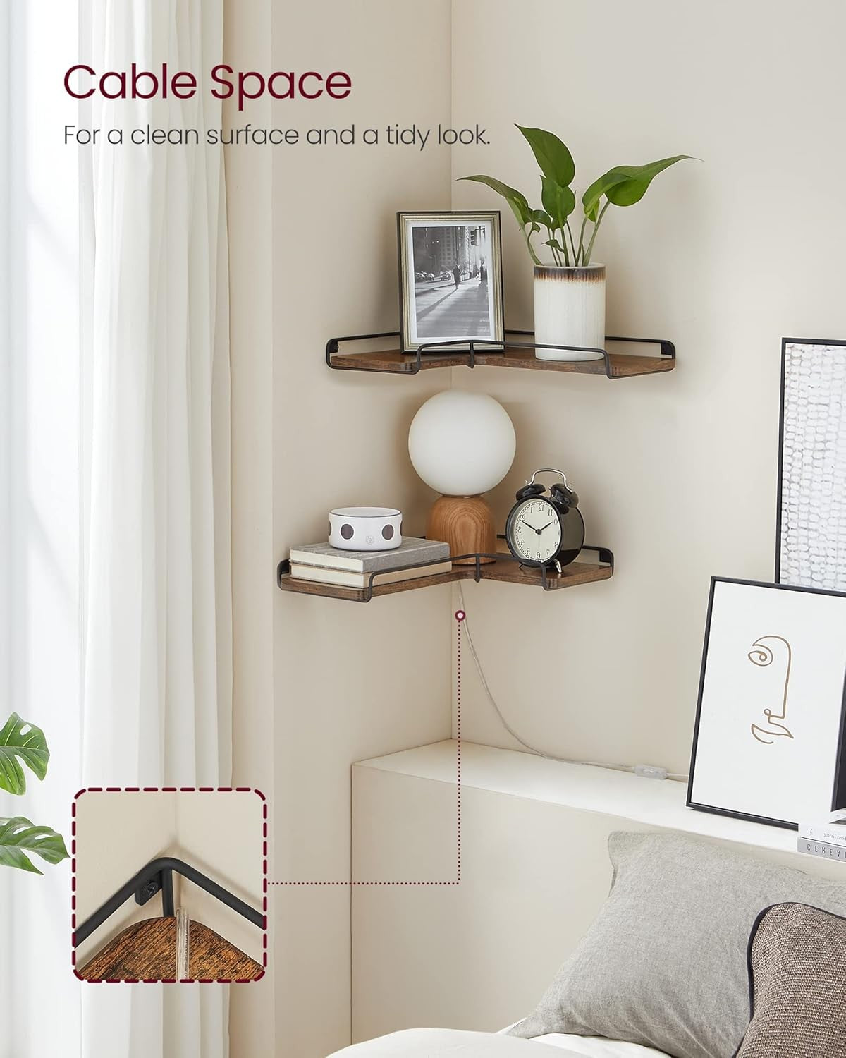 Rustic L-Shaped Floating Corner Shelves Set of 2 Wall Mounted Storage Rack