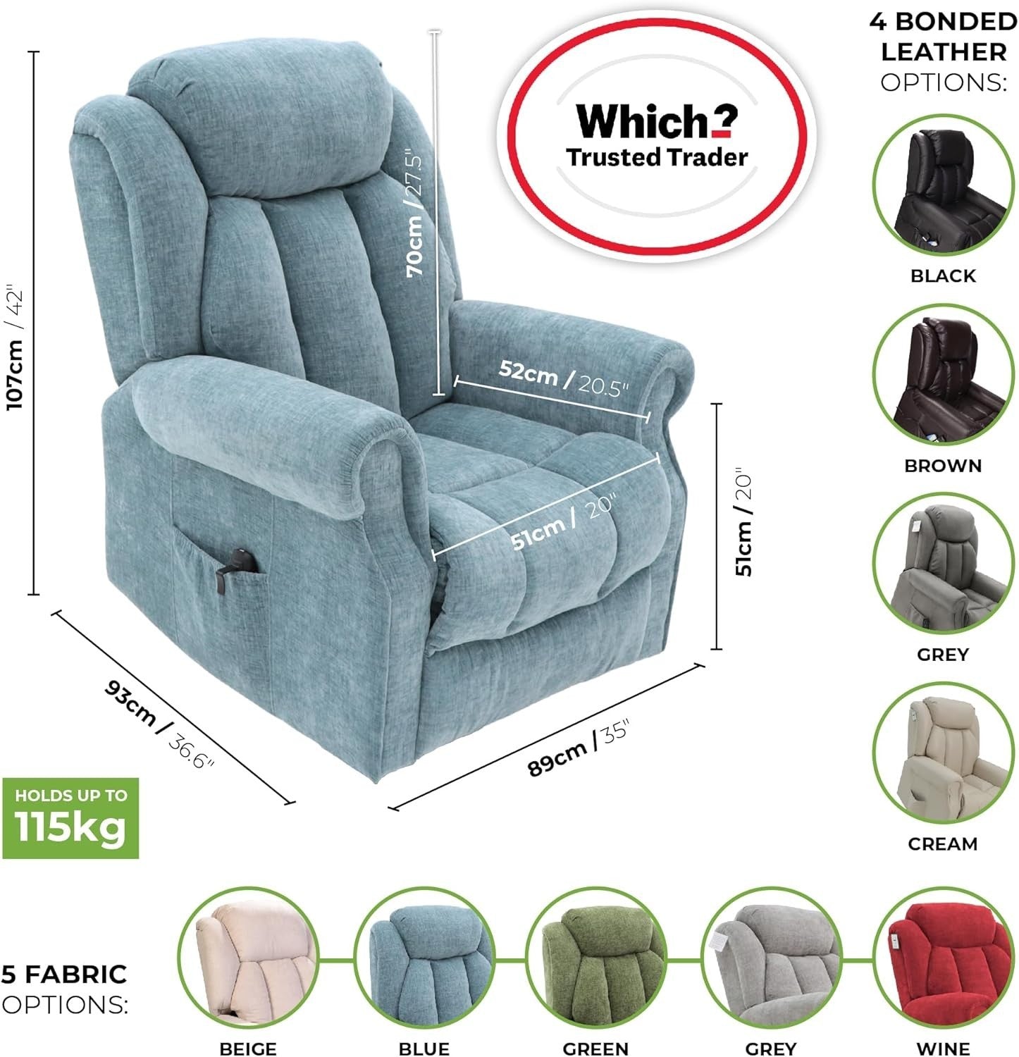 Dual Motor Lift Recliner Chair Heat Massage Fabric Riser Mobility Support Blue