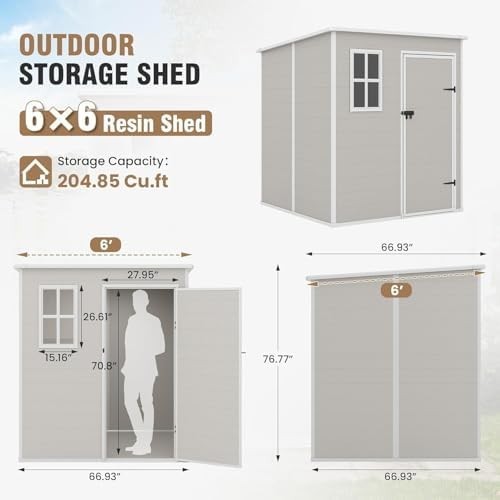 Outdoor 6x6ft Resin Garden Shed Lockable Storage for Bikes & Tools