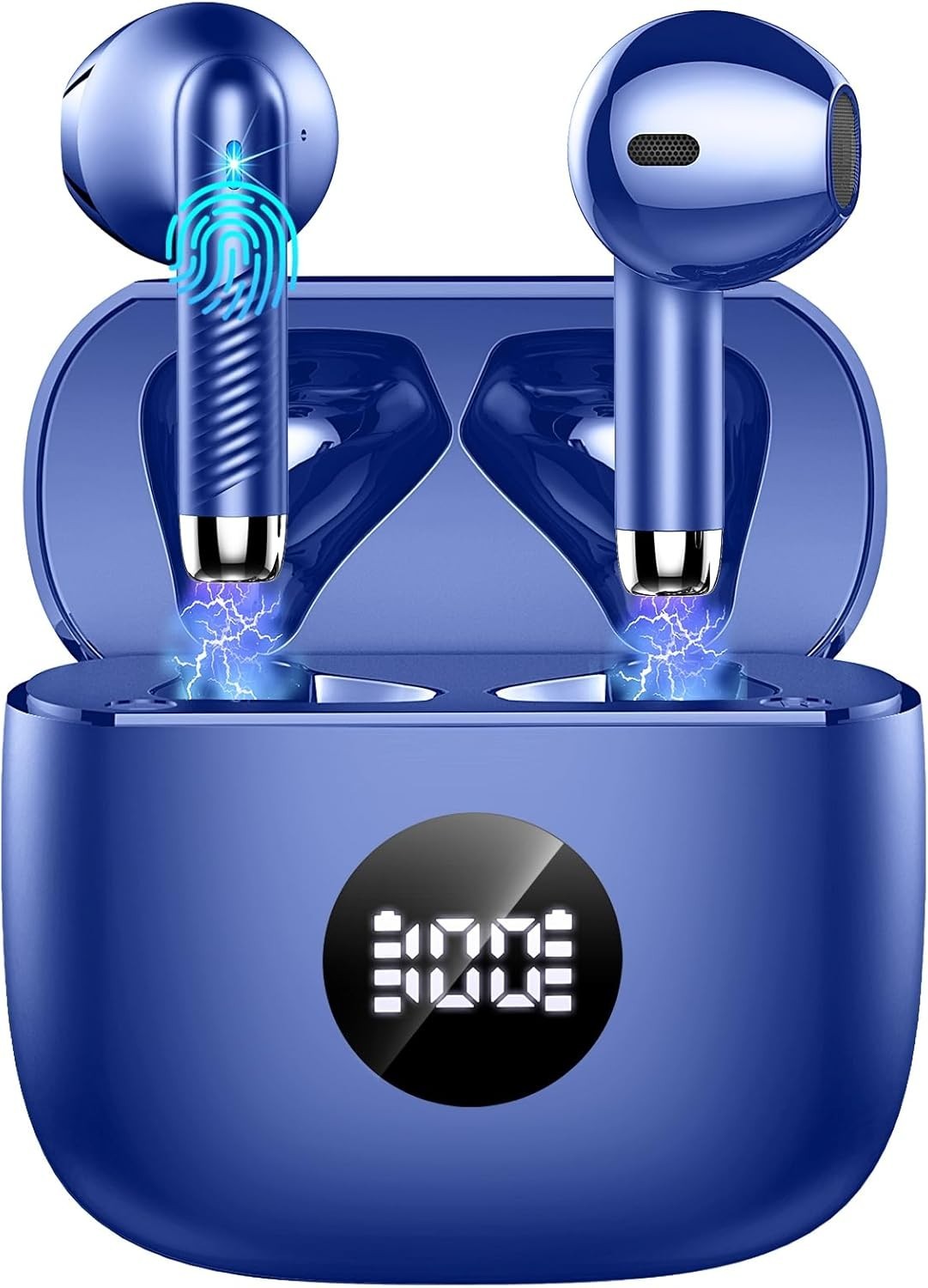 Bluetooth 5.4 Blue Earbuds ENC Mic 40H Deep Bass Touch LED IP7