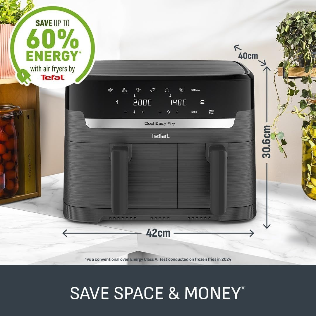 Dual Zone Digital Air Fryer 2 Drawer 8.3L Extra Crisp Roast Bake 8in1