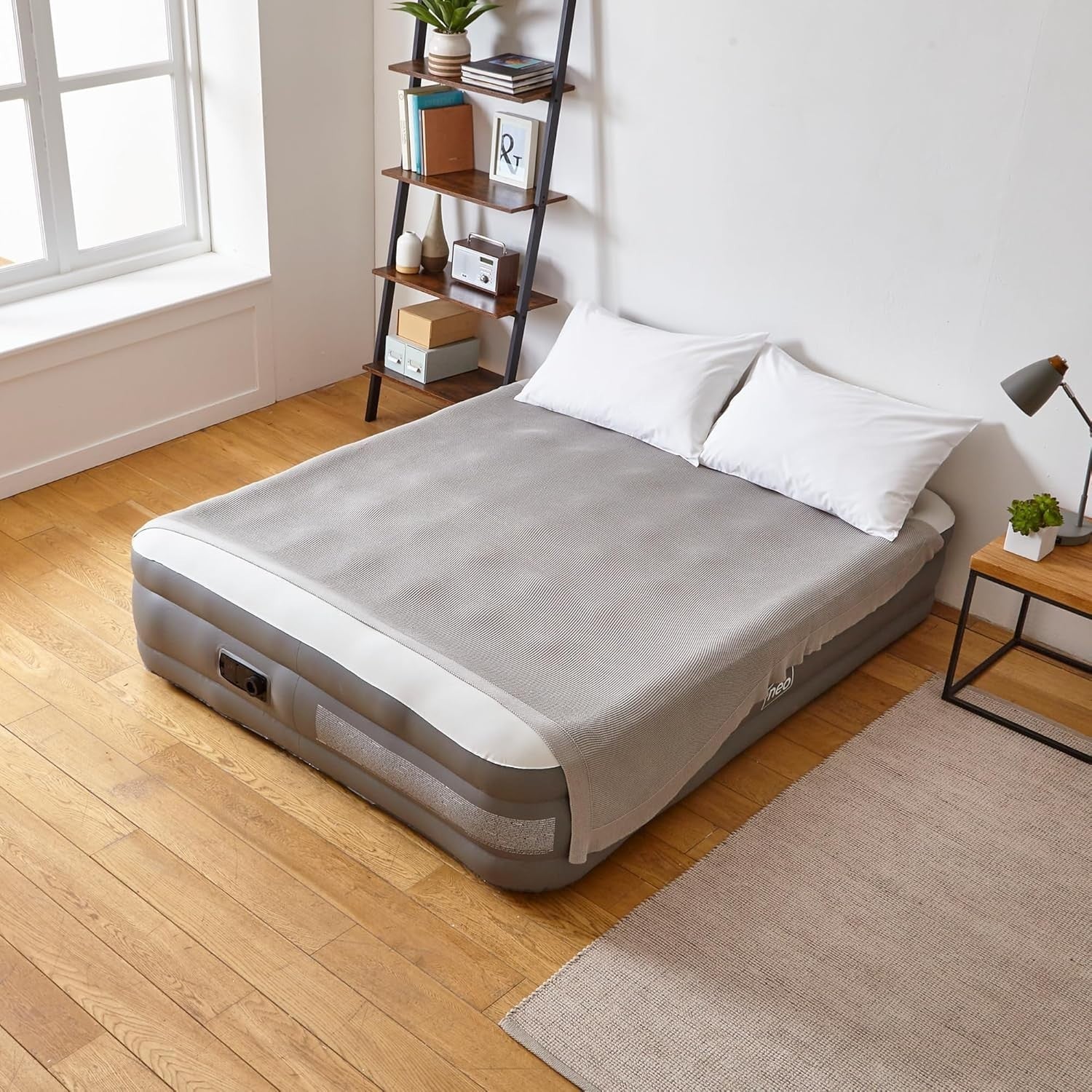 Double King Air Mattress with Built-In Electric Pump Raised Flocked Bed