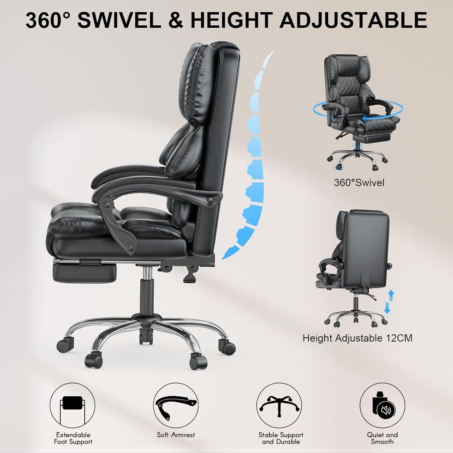 Executive Ergonomic Office Chair Recliner w/ Leg Rest Heavy Duty 400 lbs Black P