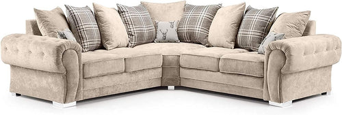 Beige 5 Seater Corner Sofa L-Shape | Soft Suede Fabric & Memory Foam Cushions