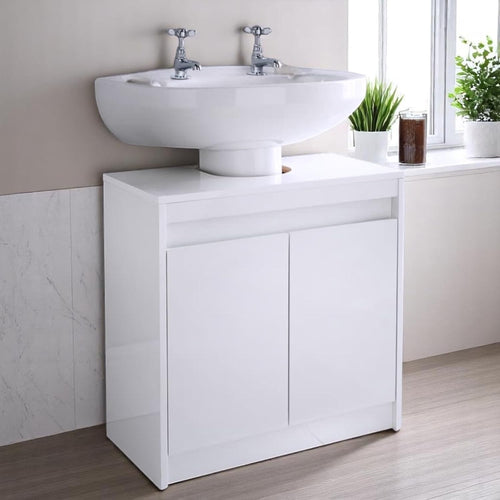 Modern White Under Sink Cabinet Bathroom Storage Unit – 2 Door High Gloss