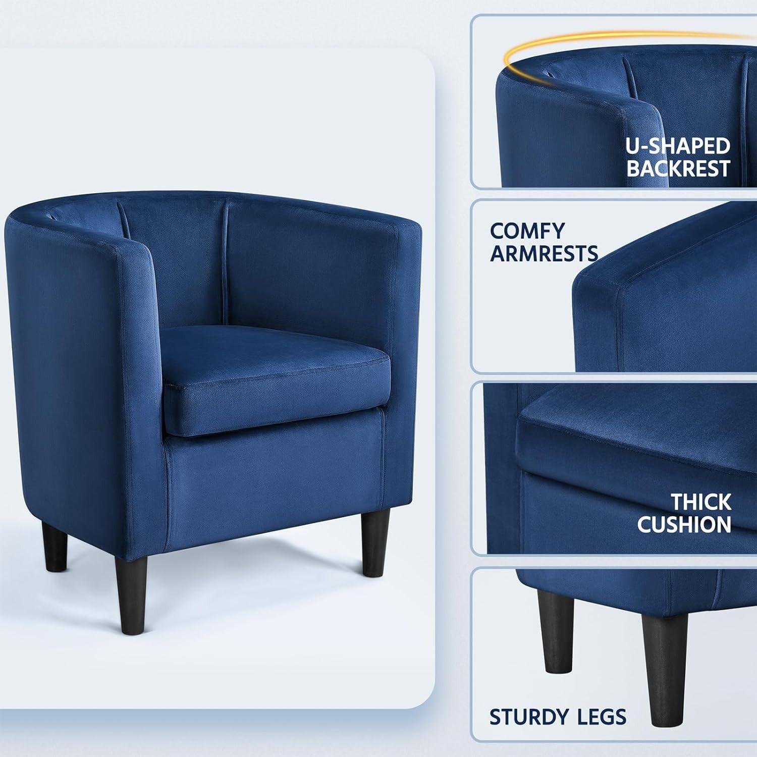 Blue Velvet Tub Chair Upholstered Accent Armchair