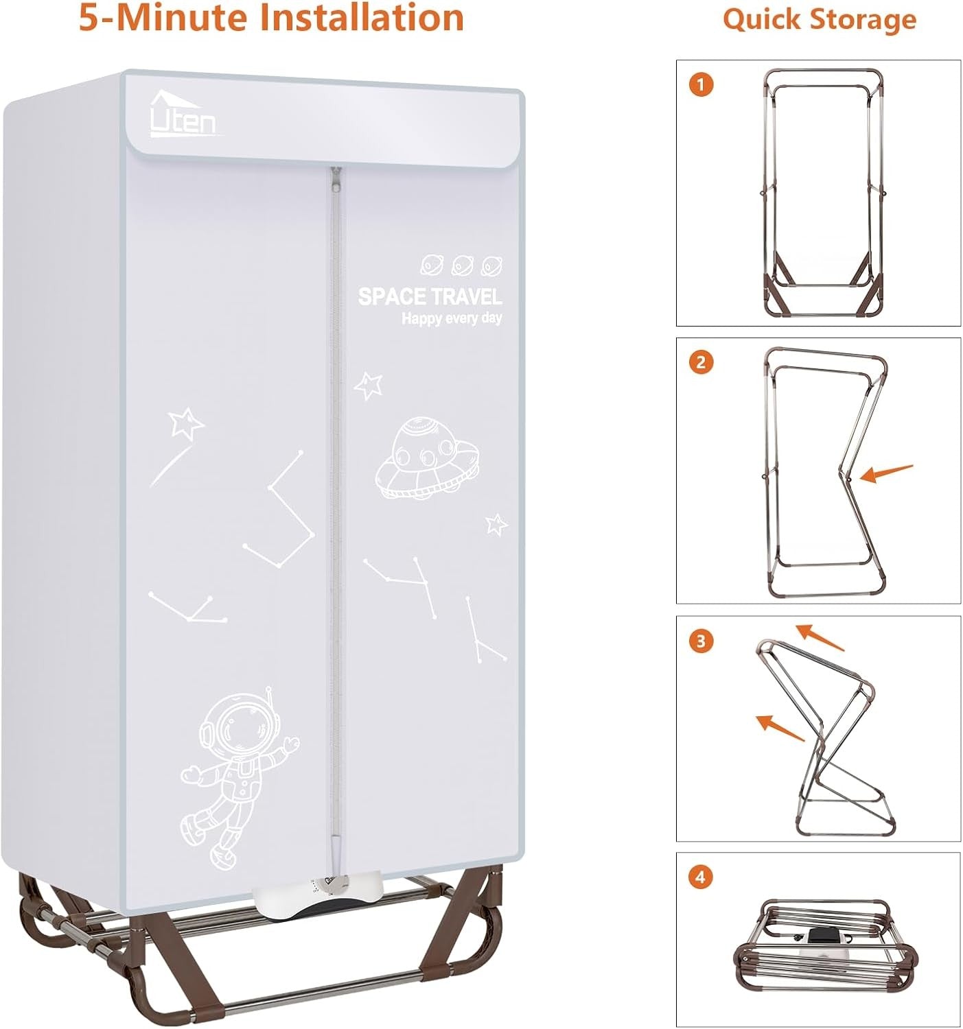 Electric Clothes Dryer Wardrobe 1500W 2 Tier Heated Indoor Drying Rack