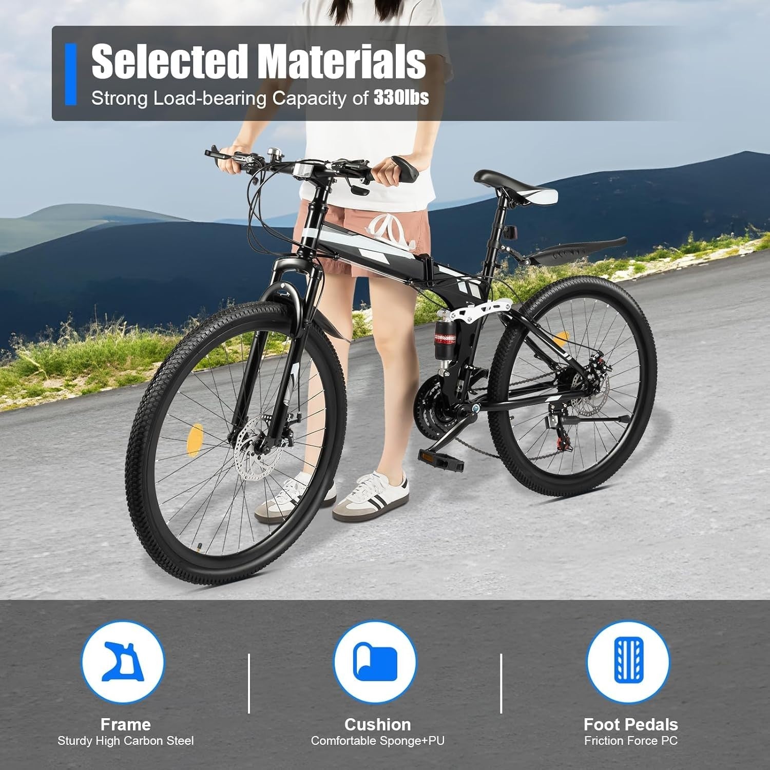 Mountain Bike 26” 21-Speed Disc Brake Adjustable Height High-Carbon Steel
