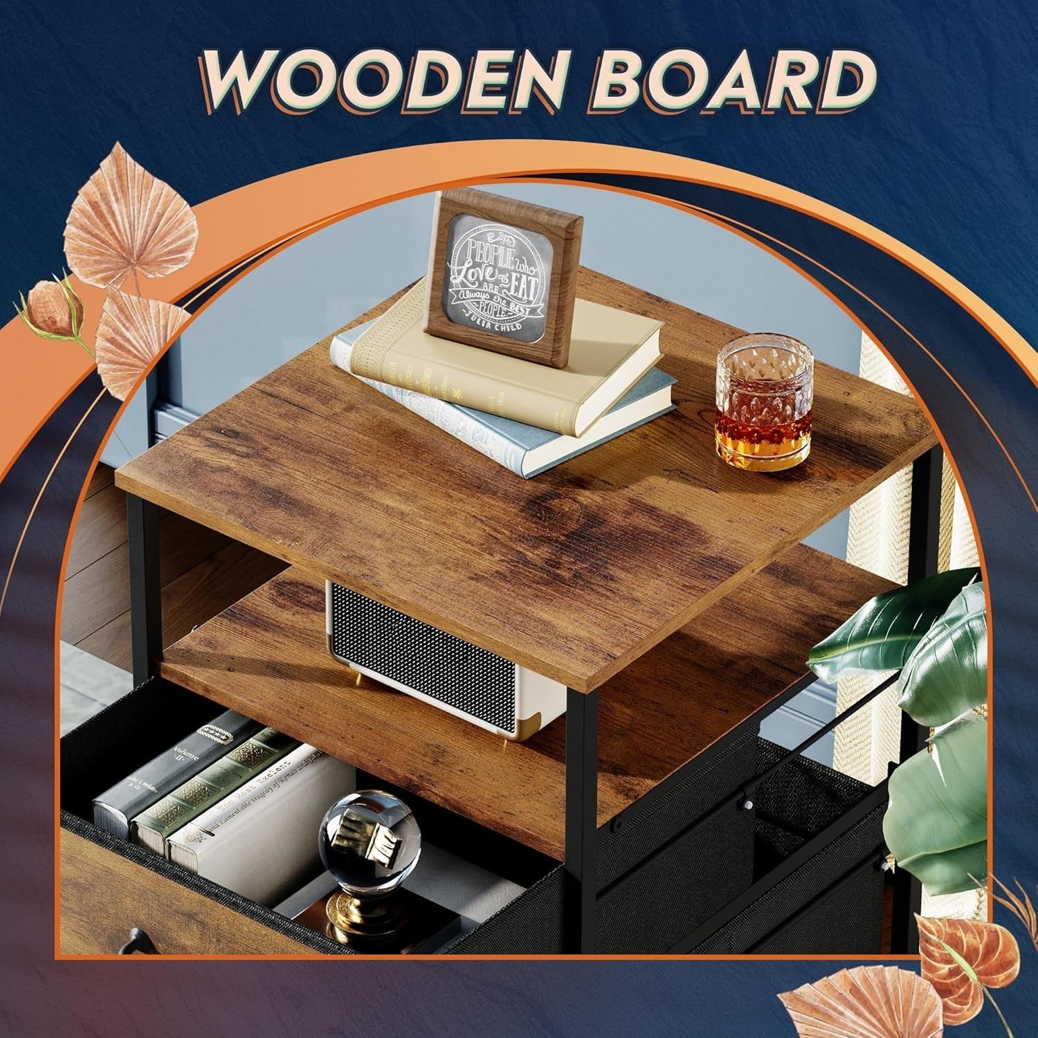 Rustic Brown Mobile File Cabinet 2 Drawer 68cm Under Desk
