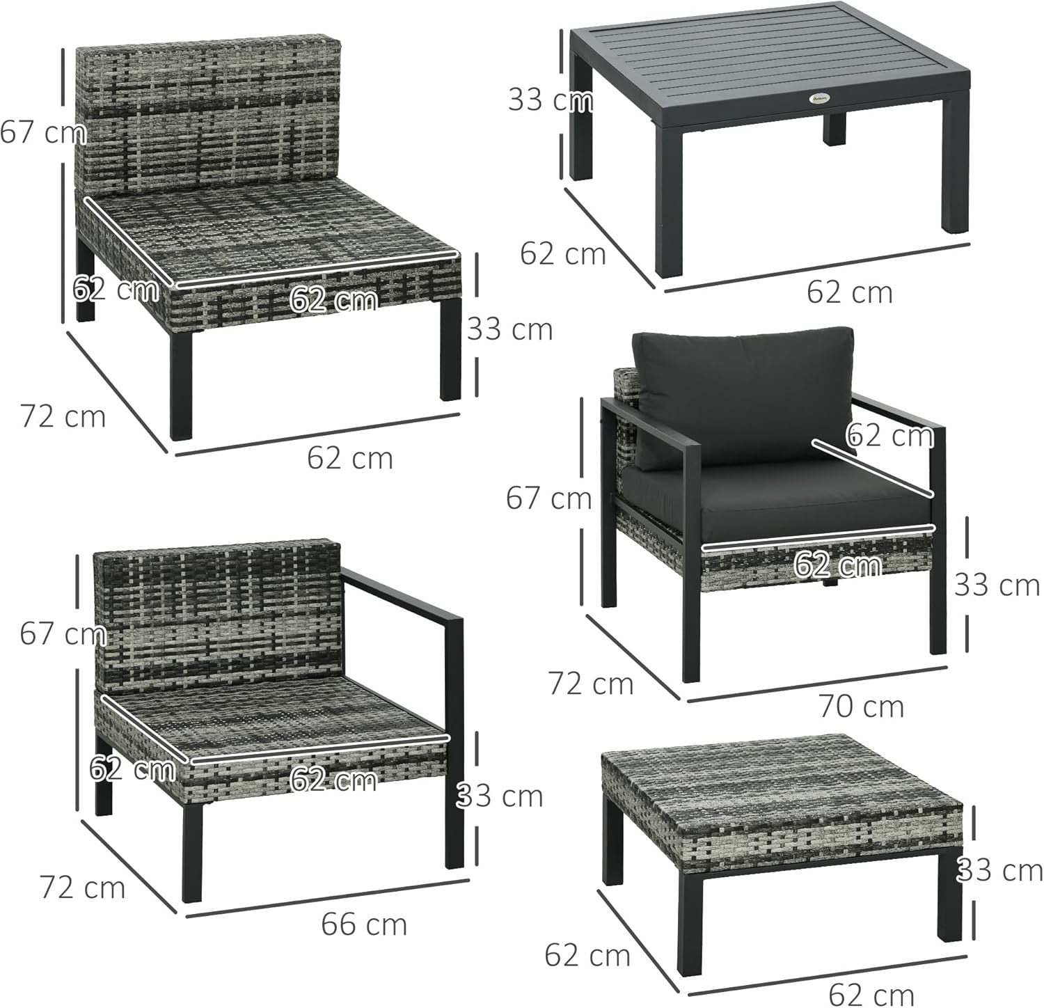 6pc Rattan Garden Sofa Set Chairs Table Footstool Outdoor Patio Grey
