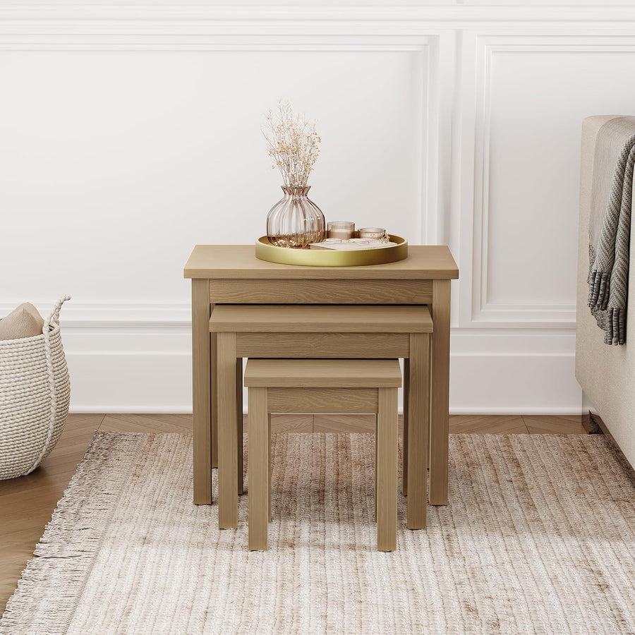 Space Saving Nesting Side Table Set Oak Wood Veneer Brown Square (Max 77)