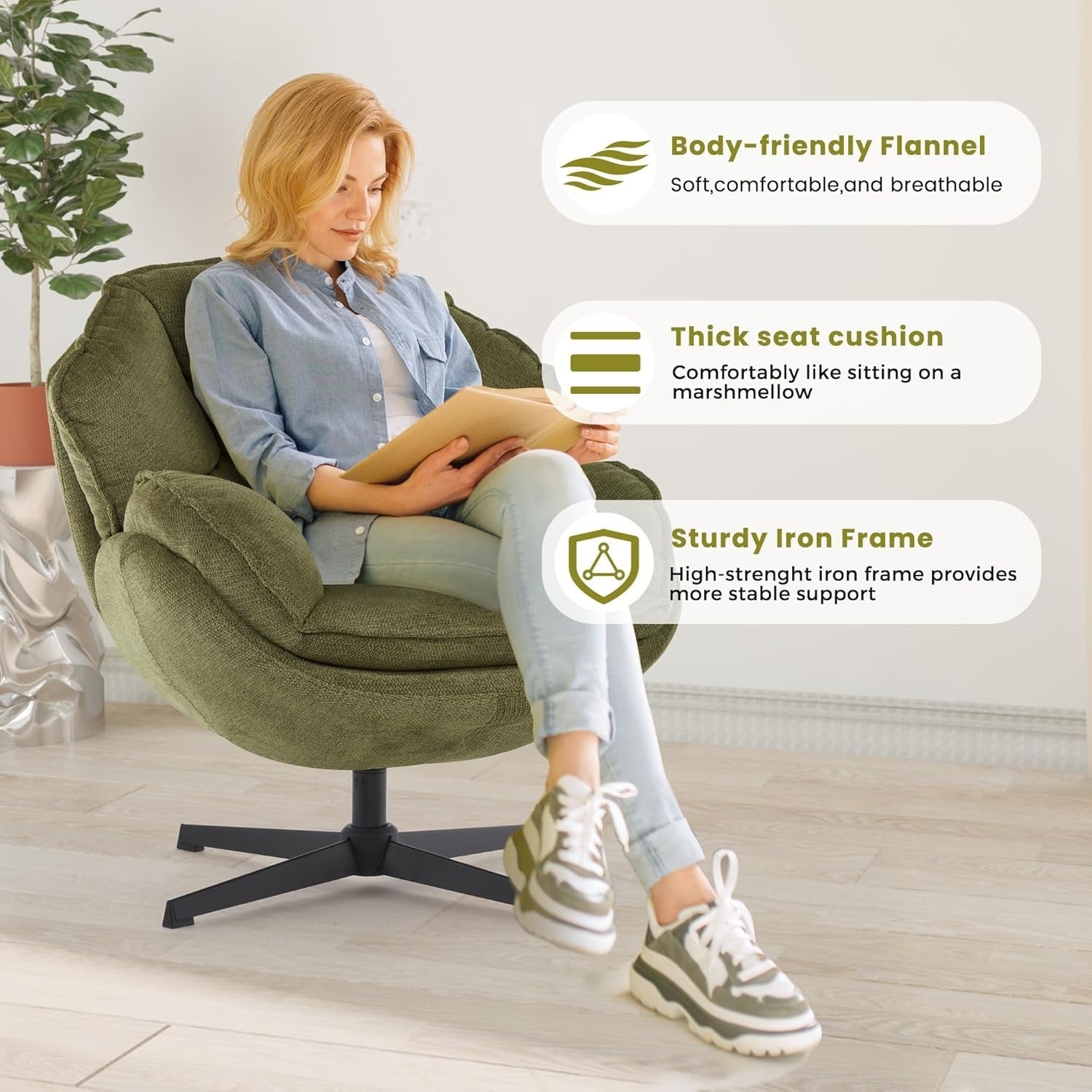 Swivel Accent Chairs Set of 2 | Upholstered Armchairs with Metal Base