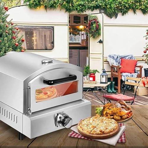 Outdoor Gas Pizza Oven Stainless Steel | Countertop BBQ Grill w/ Thermometer 500