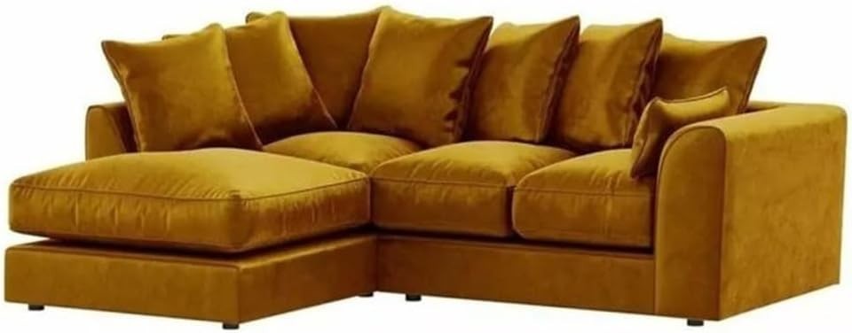 Plush Velvet L Shape Corner Sofa Set 3+2 Seater Mustard Couch Comfy Modern