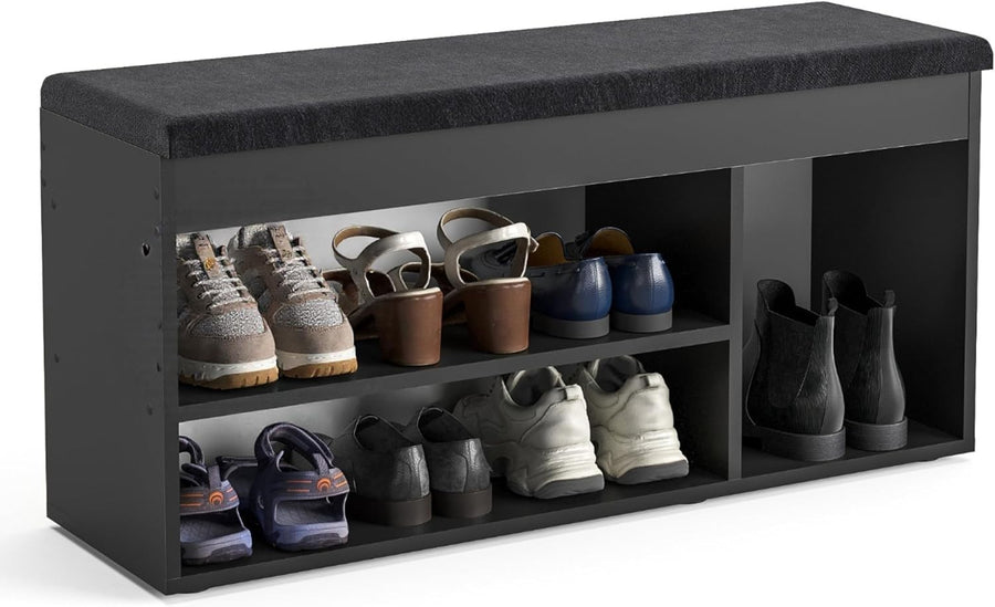 Black Shoe Storage Bench with Cushion Hidden Compartment Entryway Seating