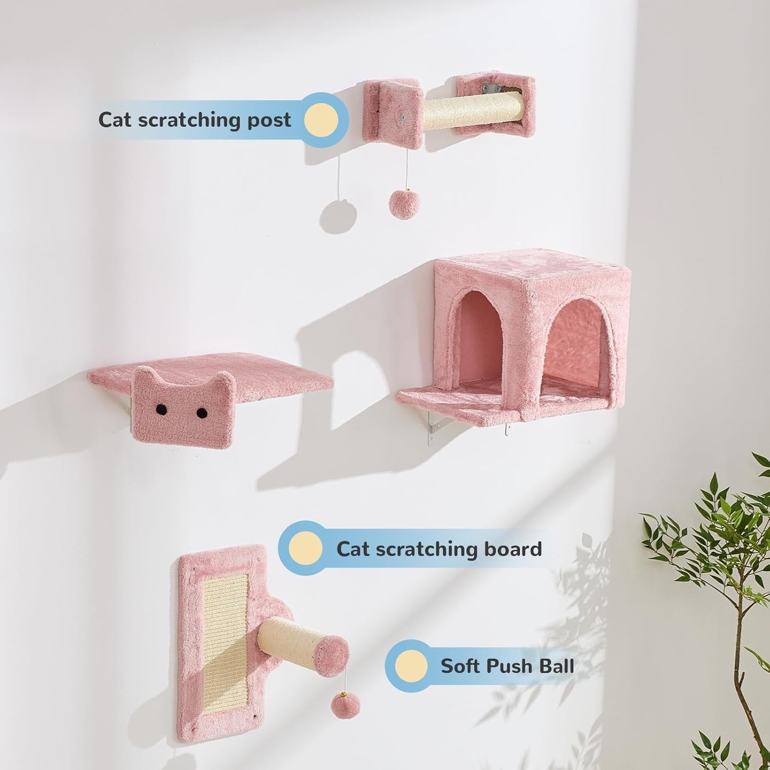Cat Wall Shelves Set 6pcs Climbing Shelves with Scratching Posts Beds Toys