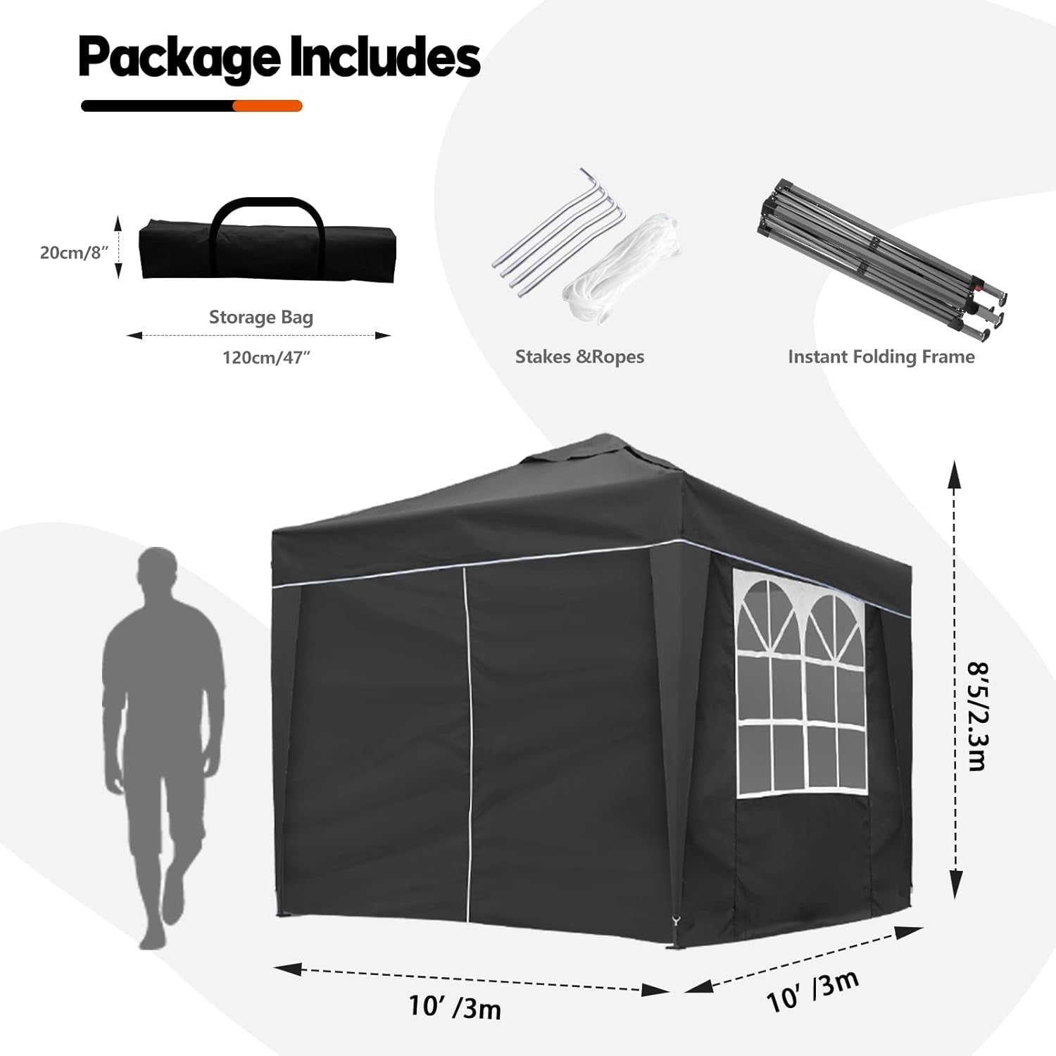 3x3M Grey Pop Up Gazebo With Removable Sides Fully Waterproof Outdoor Tent