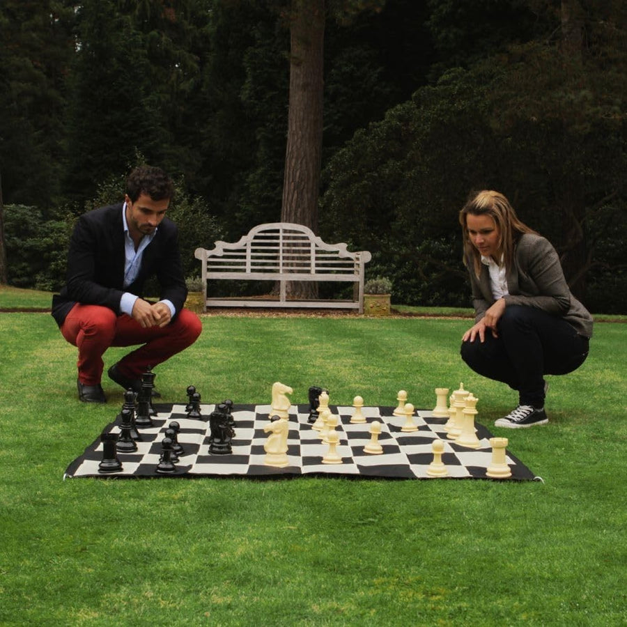 Large Outdoor Garden Chess Set 20cm Pieces with Mat Jumbo Family Game