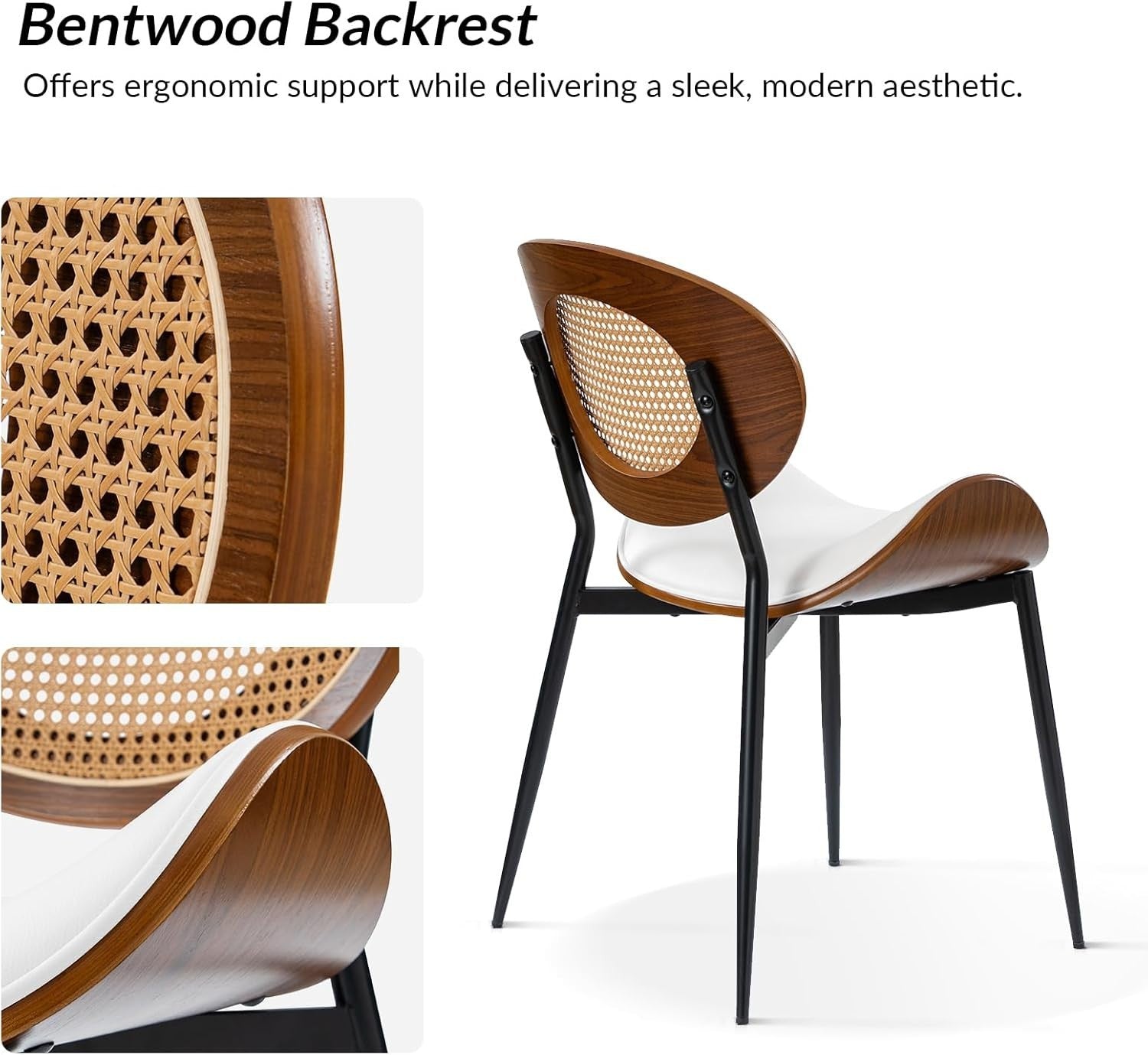 Set of 6 Upholstered Dining Chairs Rattan Back Wooden Frame Kitchen Seats