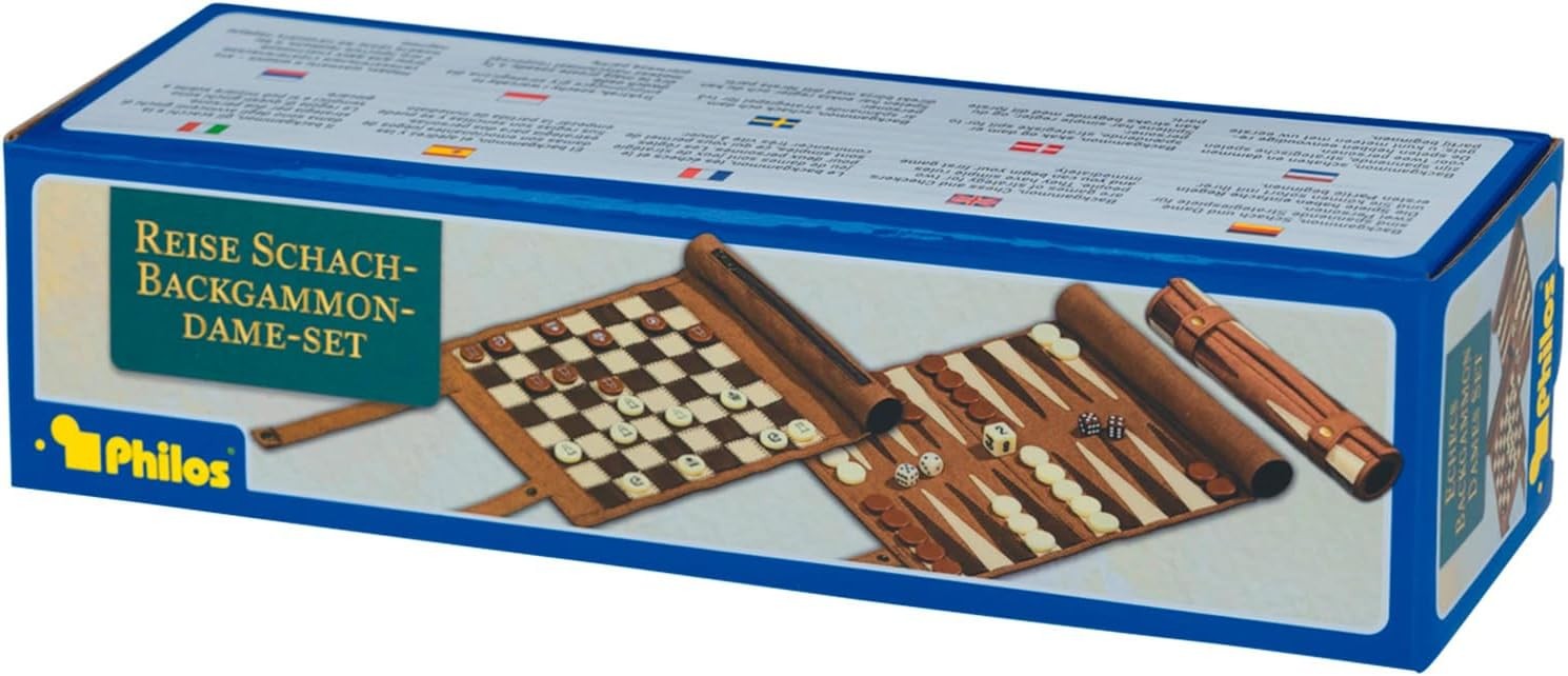 Roll-Up Travel Board Games Set Backgammon Chess Draughts Compact Portable