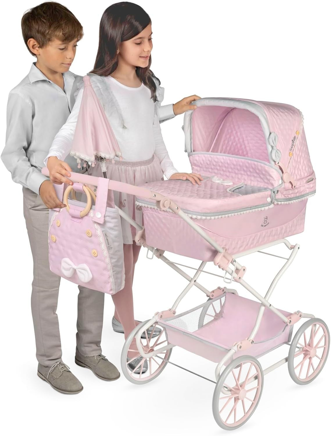 Folding Dolls Pram Pushchair Adjustable Handle Parasol Lightweight
