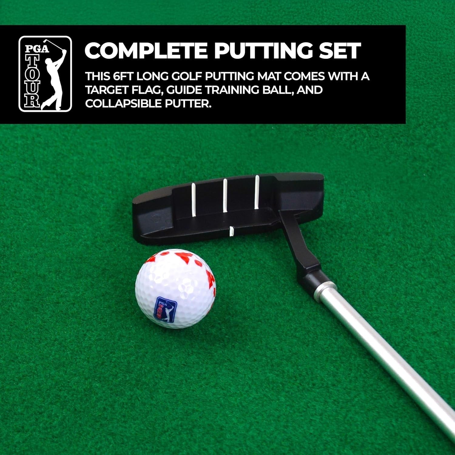Golf Putting Mat Indoor Practice Set w/ Flag Target, Putter & Balls
