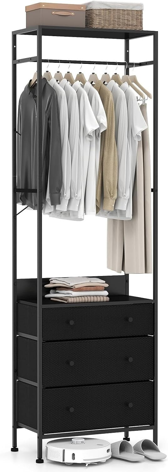 Clothes Rail Black 3 Drawers Freestanding Wardrobe Rack
