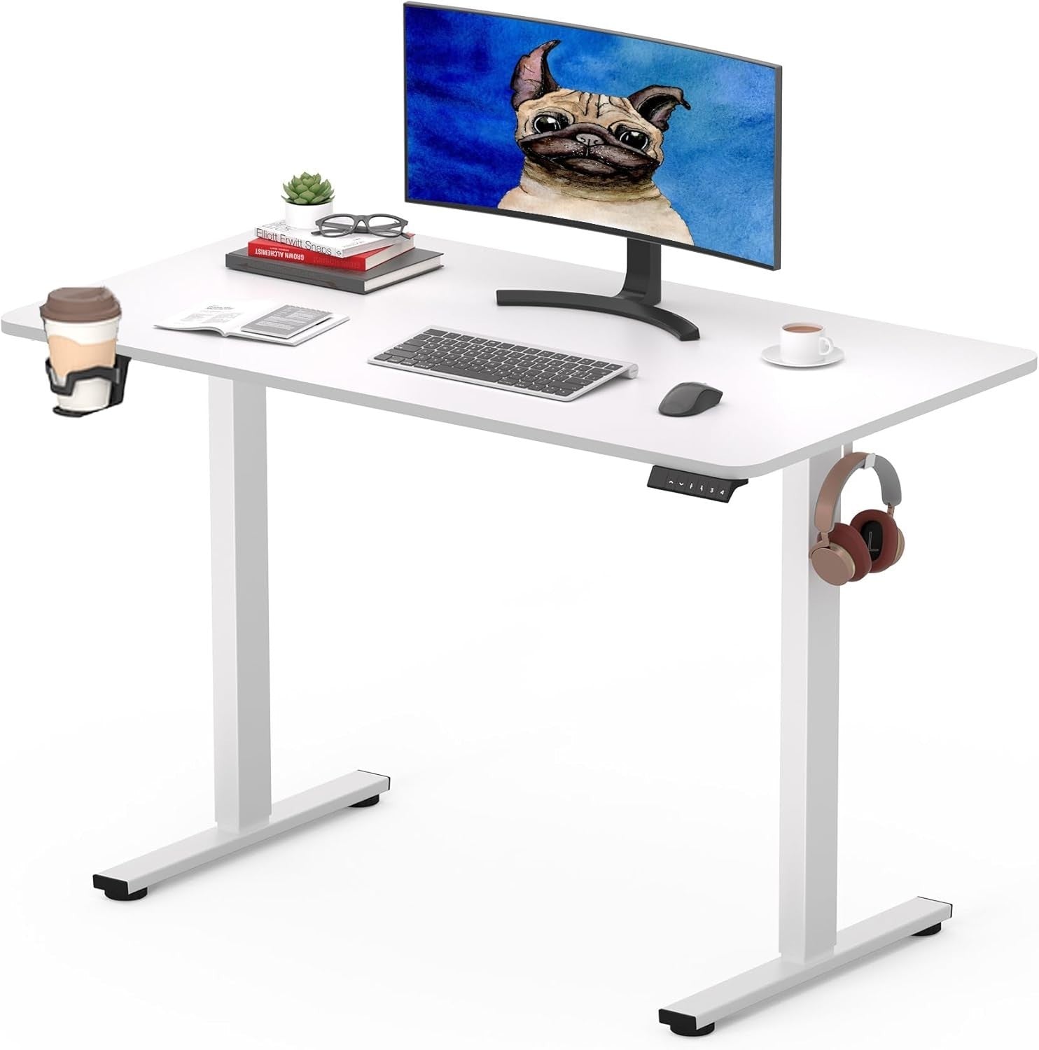 Electric Standing Desk 110x54cm Adjustable Sit Stand Table with Memory & Hooks