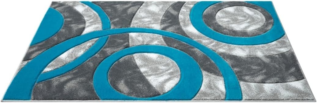 Teal Grey Circle Door Mat 50x80cm Soft Non Shed Indoor Kitchen Hallway Rug