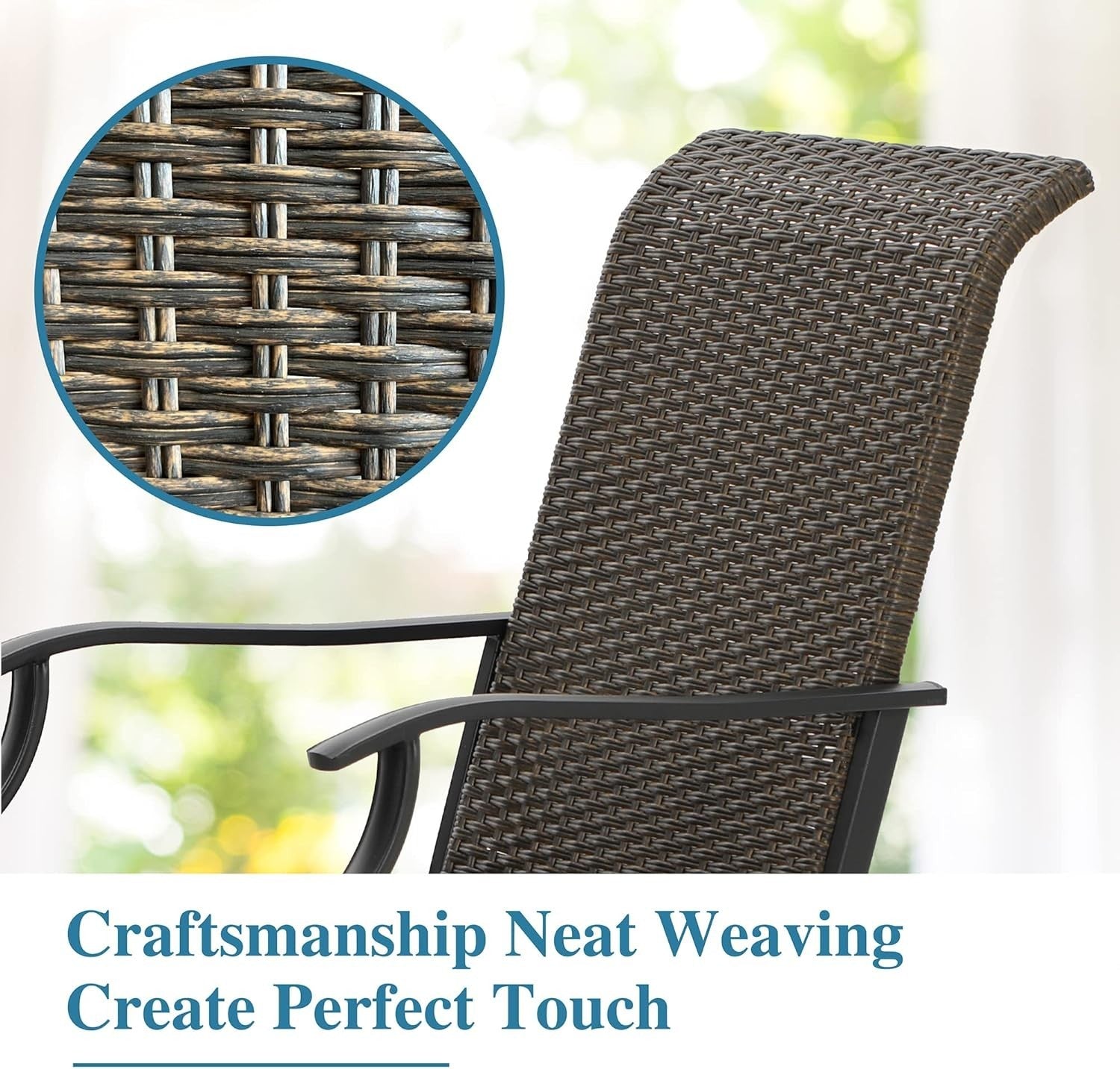 High Back Outdoor Rattan Dining Chairs Set of 2 Weatherproof Patio Seating