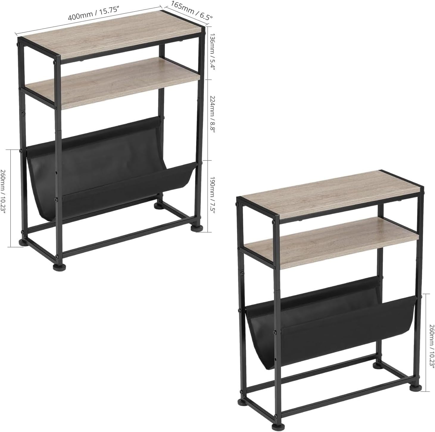 Slim Oak Side Table with Storage – Narrow Sofa End Table + Magazine Rack