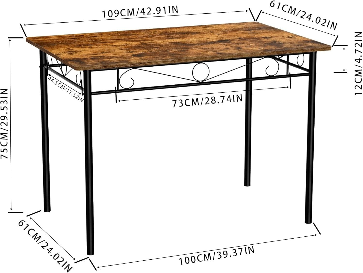 Vintage Rectangular Dining Set 4 Chairs Rustic Wood Kitchen Table Compact