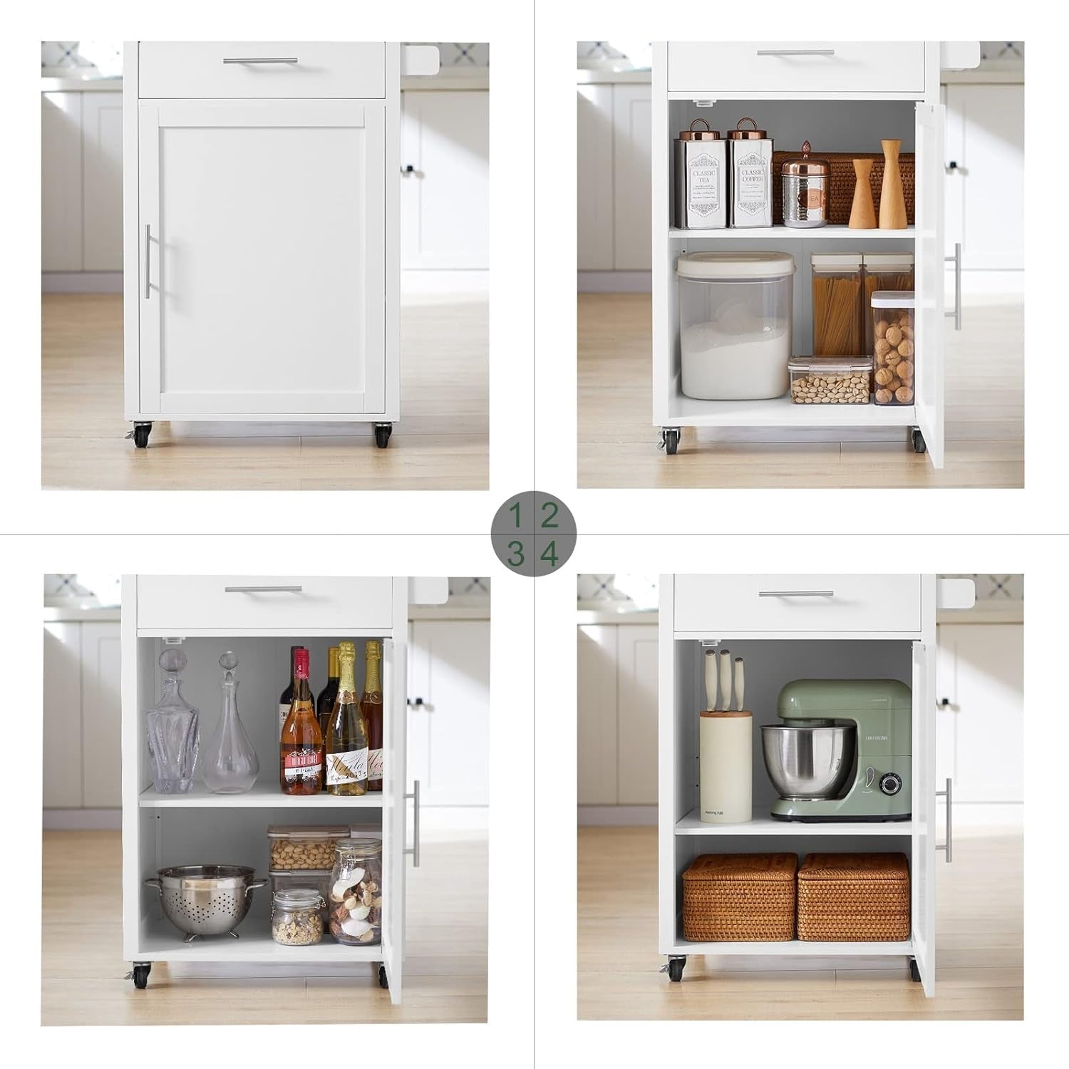 Mobile Kitchen Island Cart with Drawer, Adjustable Shelf & Towel Rack, 68x46x90