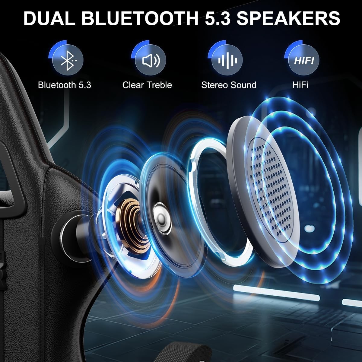 Ergonomic Gaming Chair with Bluetooth Speaker Reclining Office Chair