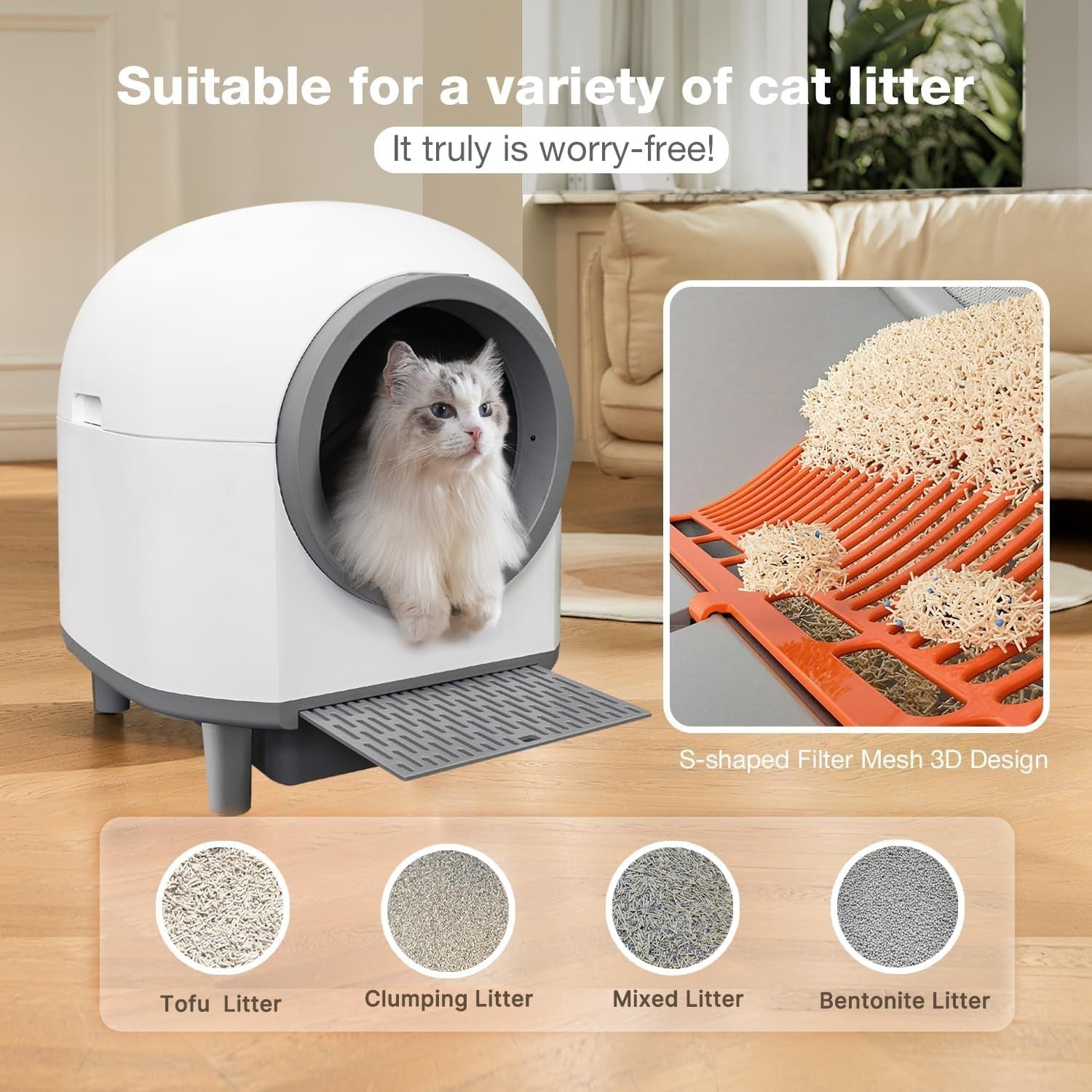 80L Automatic Cat Litter Robot Smart App Control Multi Cat Odor Free
