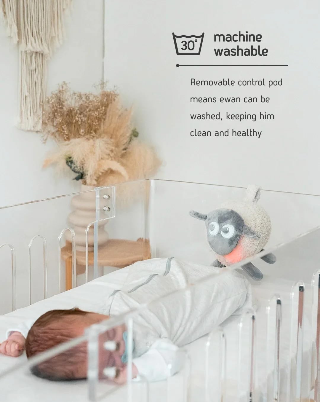Baby Sleep Aid Plush White Pink Noise Cry Sensor Night Light USB