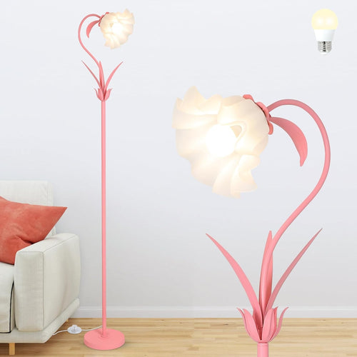 Pink Flower Floor Lamp Modern Standing Light Foot Switch Bedroom Living Room