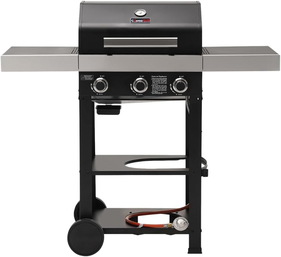 3 Burner Gas BBQ Grill with Side Shelf Stainless Steel Outdoor Garden Barbecue