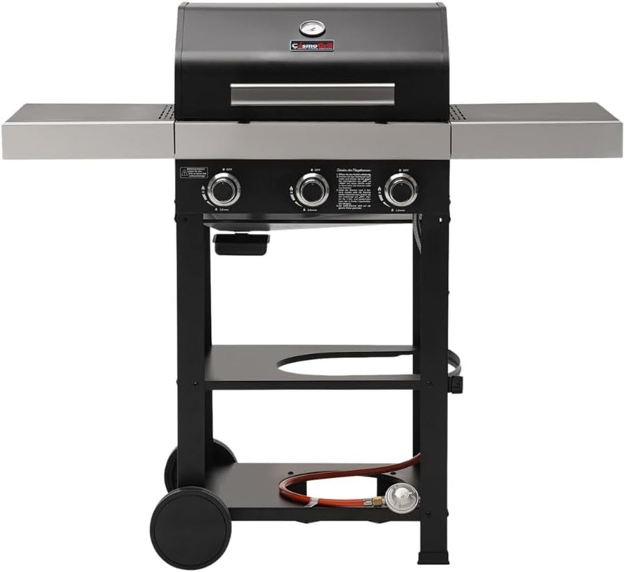 3 Burner Gas BBQ Grill with Side Shelf Stainless Steel Outdoor Garden Barbecue
