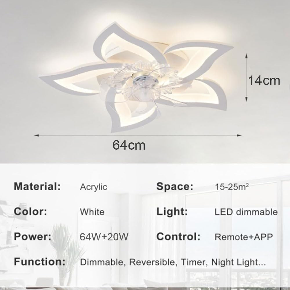Blendra 64CM Modern Ceiling Fan with Light, White, 6-Speed, Remote, LED